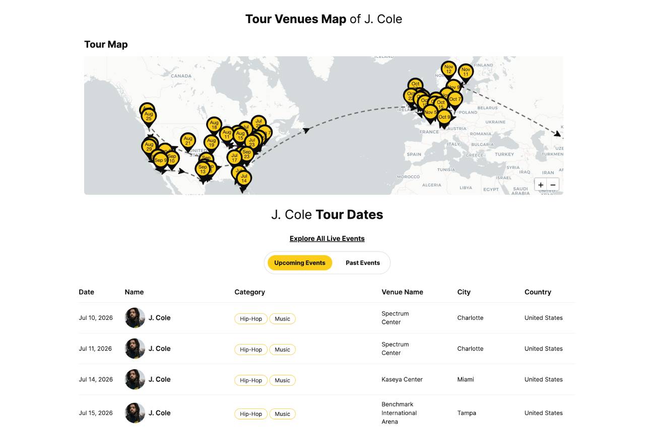 See Any Artist's Tour Routing and Dates